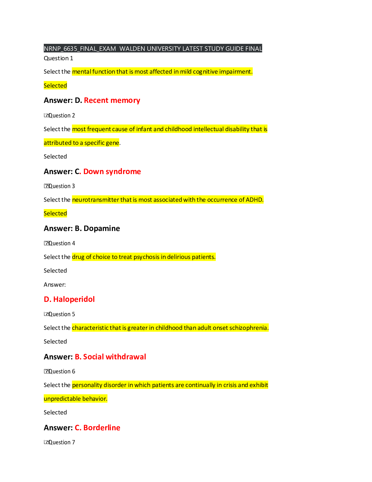 Preview image for NRNP_6635_FINAL_EXAM  WALDEN UNIVERSITY LATEST STUDY GUIDE FINAL